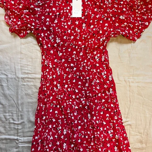 A New Day - Women's Short Sleeve Maxi Sundress Red Floral - Picture 6 of 7